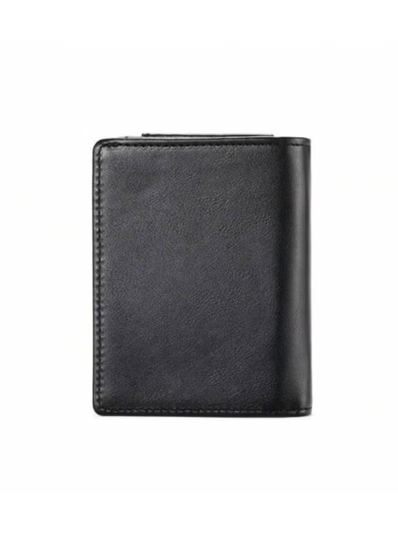 Men's Soft PU Leather Tri-Fold Wallet with Zipper - Multi-Card Holder with Driver's License Window Wallet for Men (Black) - Image 3