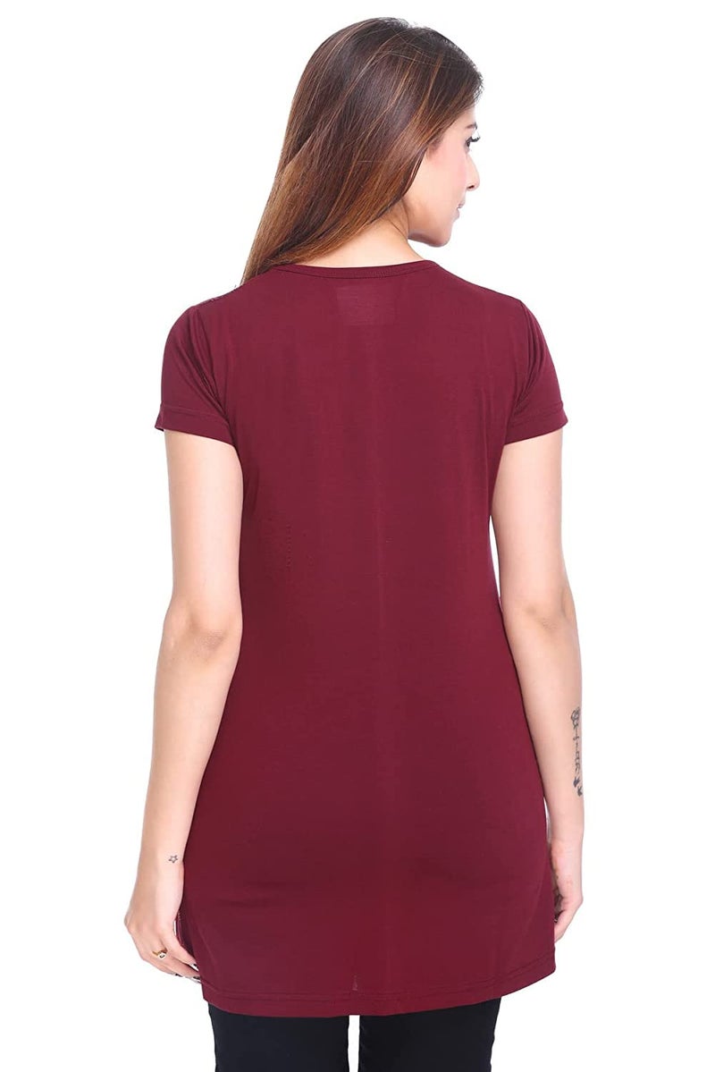 Plush Women's Cotton Printed Long Regular Fit Round Neck Top/T-Shirt/Tshirts (Wine, XX-Large) - Image 2