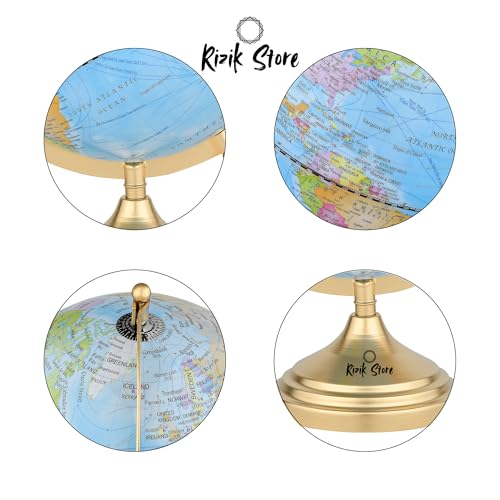 RIZIK STORE® 11-Inch Educational World Globe with Metal Arc & Base | Political Globe for Kids, Students, Home & Office Décor | Decorative Showpiece & Gift Item (Blue) (Blue & Gold) - Image 4