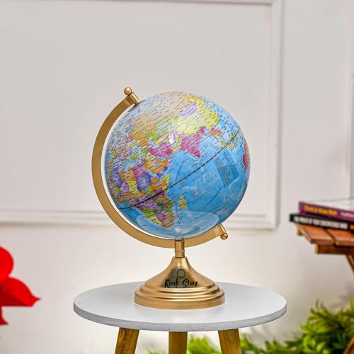 RIZIK STORE® 11-Inch Educational World Globe with Metal Arc & Base | Political Globe for Kids, Students, Home & Office Décor | Decorative Showpiece & Gift Item (Blue) (Blue & Gold) - Image 1