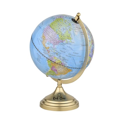 RIZIK STORE® 11-Inch Educational World Globe with Metal Arc & Base | Political Globe for Kids, Students, Home & Office Décor | Decorative Showpiece & Gift Item (Blue) (Blue & Gold) - Image 3