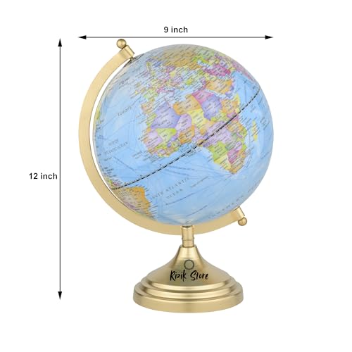 RIZIK STORE® 11-Inch Educational World Globe with Metal Arc & Base | Political Globe for Kids, Students, Home & Office Décor | Decorative Showpiece & Gift Item (Blue) (Blue & Gold) - Image 2