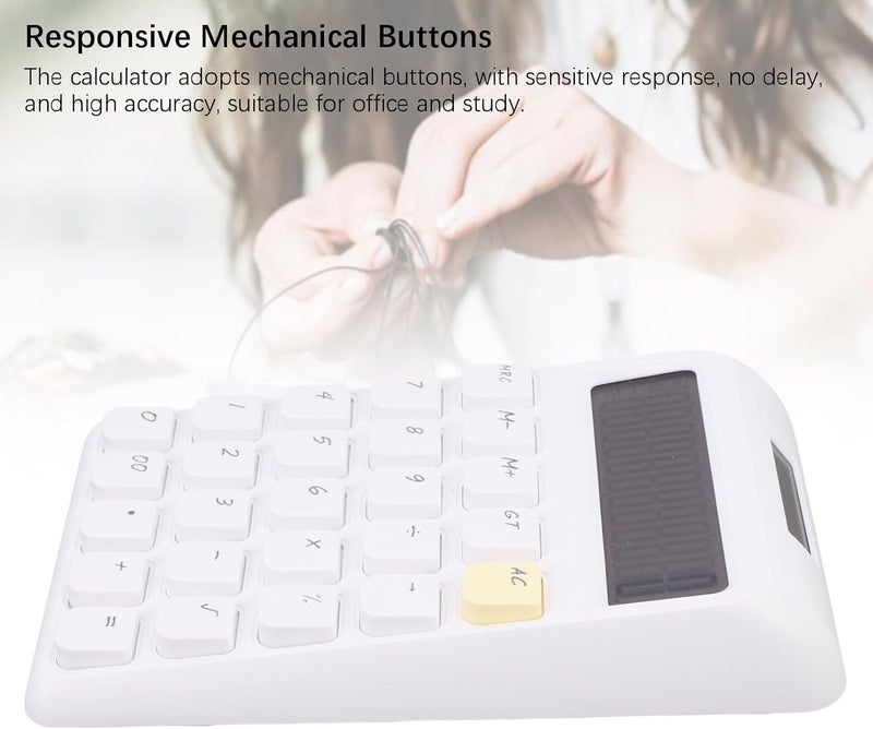 HEEPDD 12 Digit Solar Calculator, Large Display Basic Standard Calculator with Responsive Mechanical Buttons High Sensitivity for Home Office School (White) - Image 5