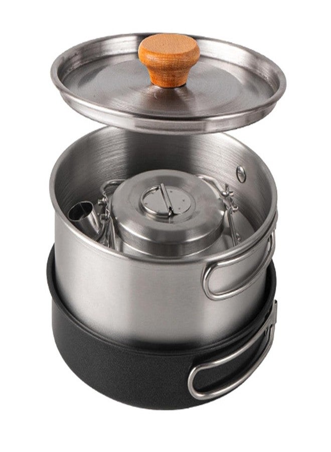 DPCR Camping Cooking Set,Camping Cookware Set,304 Stainless Steel Camping Pots and Pans Set, Includes Pot Nonstick Frying Pan Kettle in Mesh Bag for Hiking - Image 2