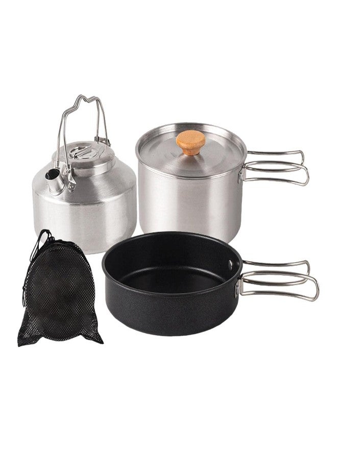DPCR Camping Cooking Set,Camping Cookware Set,304 Stainless Steel Camping Pots and Pans Set, Includes Pot Nonstick Frying Pan Kettle in Mesh Bag for Hiking - Image 1