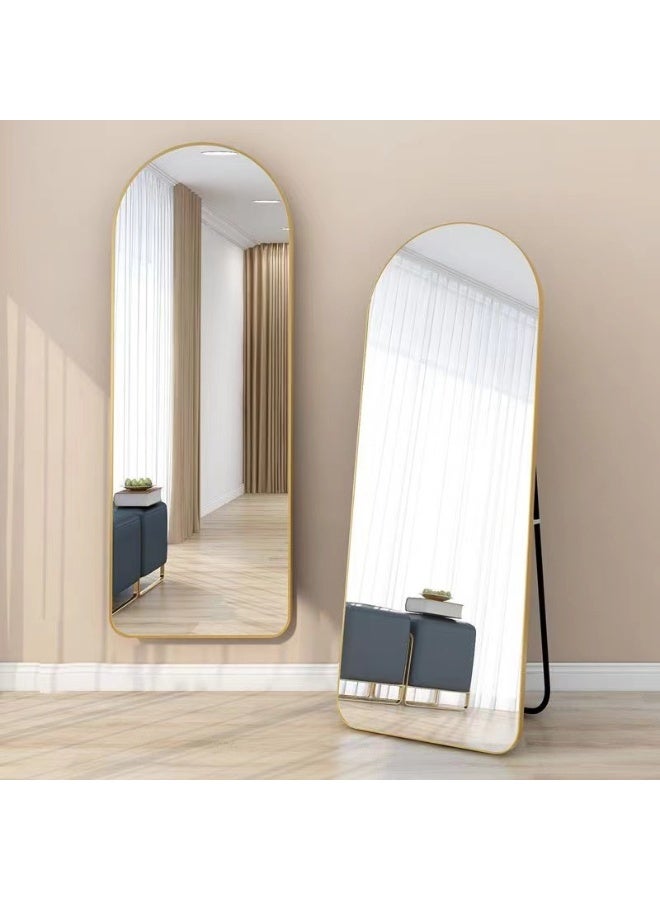 مرآة كاملة الطول من الألمنيوم المقوس، مرآة كبيرة قائمة للملابس، مرآة معلقة مائلة ضد الحائط مع قاعدة لغرفة النوم، غرفة تبديل الملابس، غرفة المعيشة - Image 1