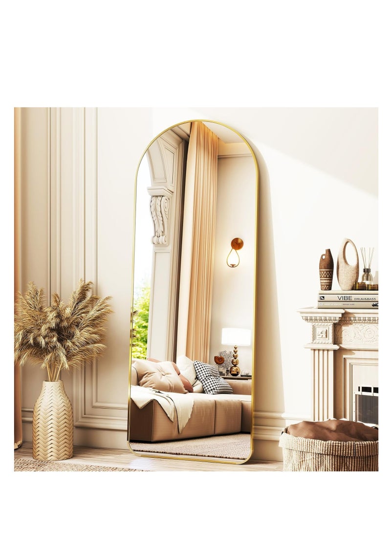 مرآة كاملة الطول من الألمنيوم المقوس، مرآة كبيرة قائمة للملابس، مرآة معلقة مائلة ضد الحائط مع قاعدة لغرفة النوم، غرفة تبديل الملابس، غرفة المعيشة - Image 3
