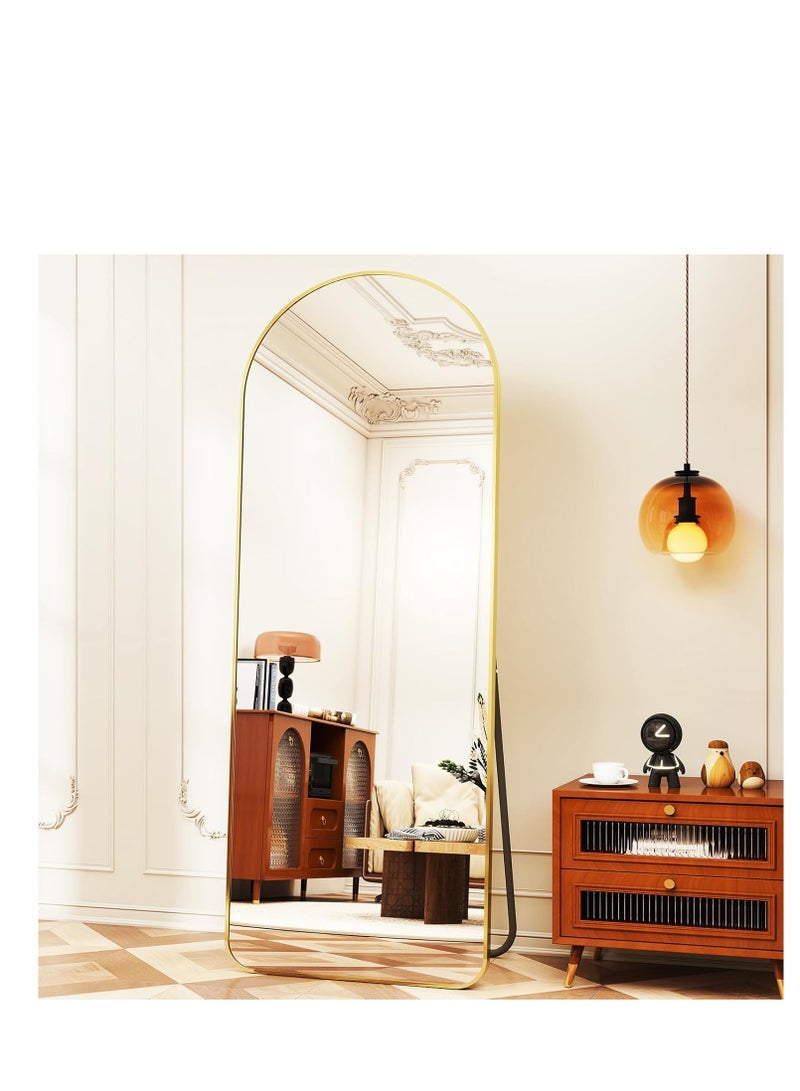مرآة كاملة الطول من الألمنيوم المقوس، مرآة كبيرة قائمة للملابس، مرآة معلقة مائلة ضد الحائط مع قاعدة لغرفة النوم، غرفة تبديل الملابس، غرفة المعيشة - Image 4