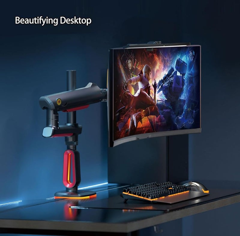 NB ERGONOMIC NB Extra Height Gaming Monitor Arm for 32 to 60 Inches Screen, Load up to 20 kg, VESA 75/100, RGB-Light, Heavy Duty, Multi Angle Adjustable, Premium Aluminum, Long Arm Extension Red - Image 3