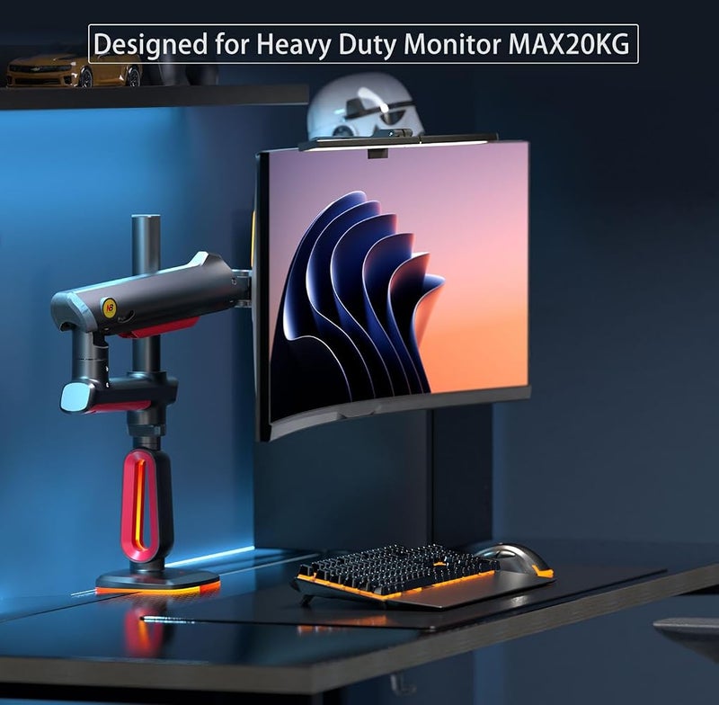 NB ERGONOMIC NB Extra Height Gaming Monitor Arm for 32 to 60 Inches Screen, Load up to 20 kg, VESA 75/100, RGB-Light, Heavy Duty, Multi Angle Adjustable, Premium Aluminum, Long Arm Extension Red - Image 4