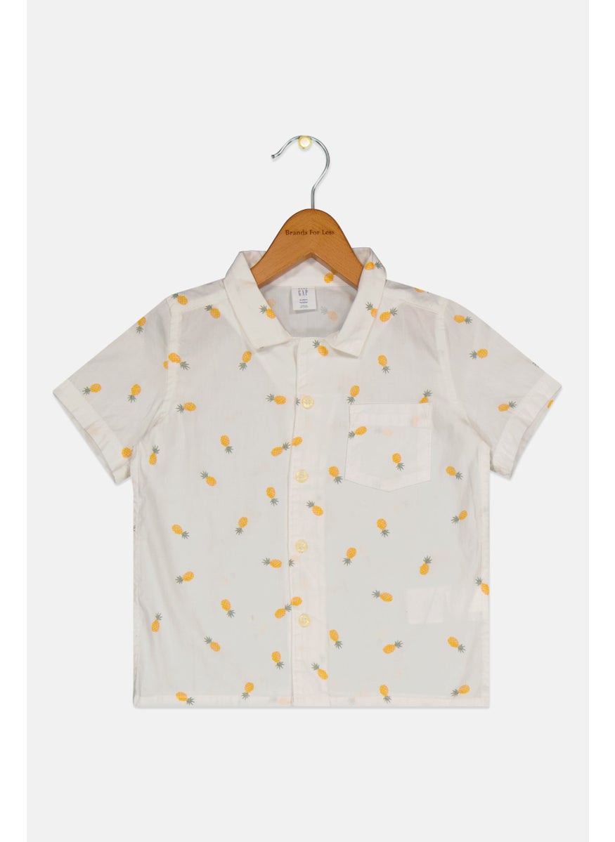 BabyGap - Toddlers Boy Spread Collar Short Sleeve Allover Print Shirt, White - Image 1