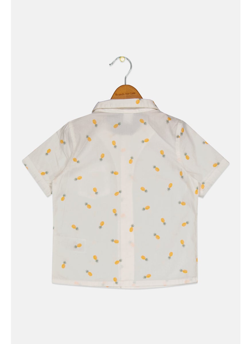 BabyGap - Toddlers Boy Spread Collar Short Sleeve Allover Print Shirt, White - Image 1