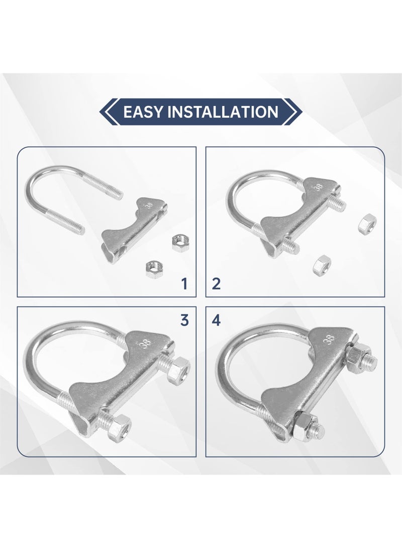 Generic 2PCS 1.5 Inch Stainless Steel Exhaust U Clamp with Saddle Flange Heavy Duty Silencer Exhaust Clips U-Bolt Muffler Tip Exhaust Clamp for Machinery Automotive Exhaust Tail Pipe - Image 4