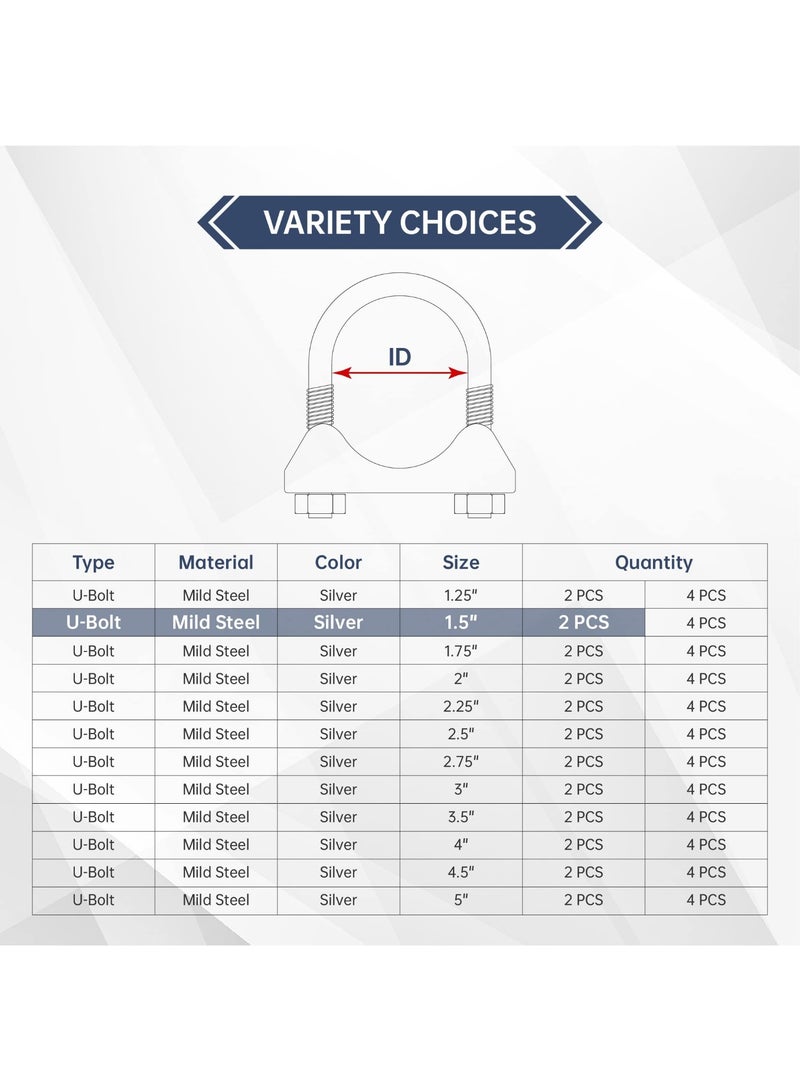 Generic 2PCS 1.5 Inch Stainless Steel Exhaust U Clamp with Saddle Flange Heavy Duty Silencer Exhaust Clips U-Bolt Muffler Tip Exhaust Clamp for Machinery Automotive Exhaust Tail Pipe - Image 5
