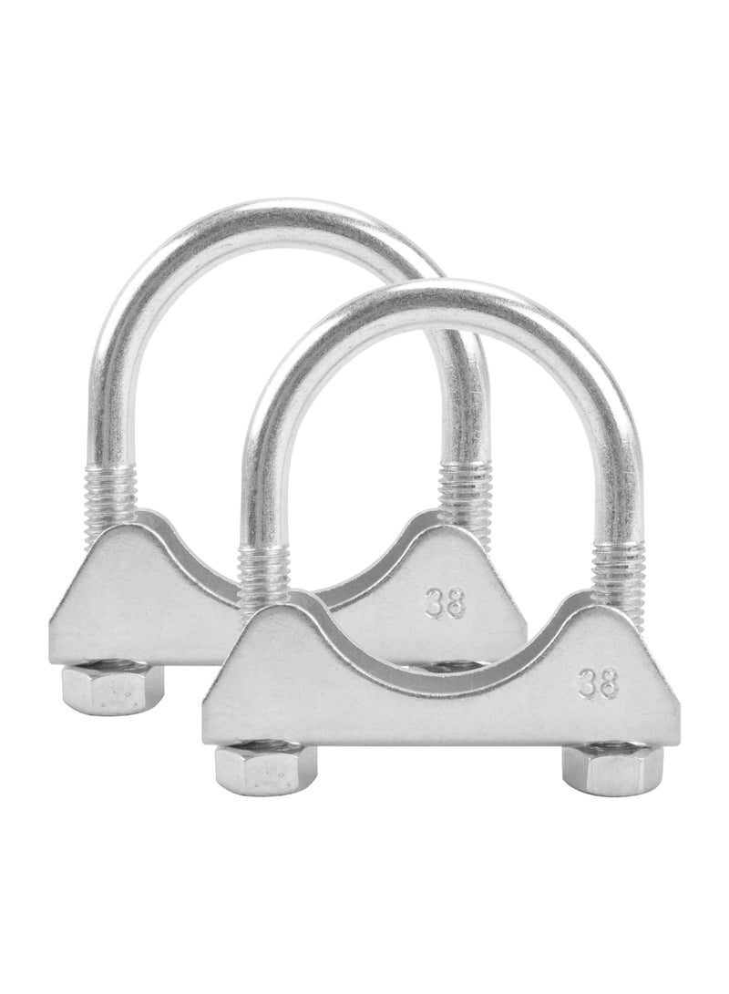 Generic 2PCS 1.5 Inch Stainless Steel Exhaust U Clamp with Saddle Flange Heavy Duty Silencer Exhaust Clips U-Bolt Muffler Tip Exhaust Clamp for Machinery Automotive Exhaust Tail Pipe - Image 1