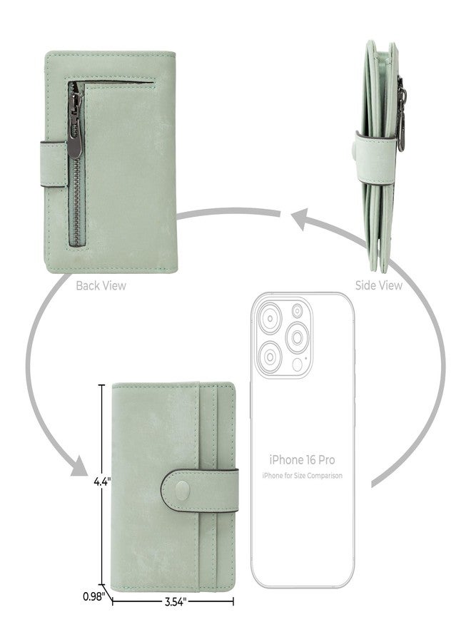 Bveyzi Slim Credit Card Holder Wallet for Women, RFID Blocking Lightweight Bifold with Zipper Pocket(Sage Green) - Image 4