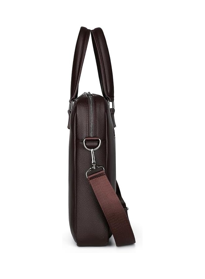 PROMASS 15 inch Brown Ultra Soft PU Leather Business Briefcase Laptop Bag for Men, Cross Body Messenger Bag with side sleeve, Compatible with 13-14 inch Laptop MacBook Pro/MacBook Air/iPad Pro  - Image 2