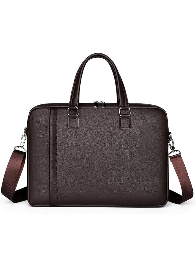PROMASS 15 inch Brown Ultra Soft PU Leather Business Briefcase Laptop Bag for Men, Cross Body Messenger Bag with side sleeve, Compatible with 13-14 inch Laptop MacBook Pro/MacBook Air/iPad Pro  - Image 1