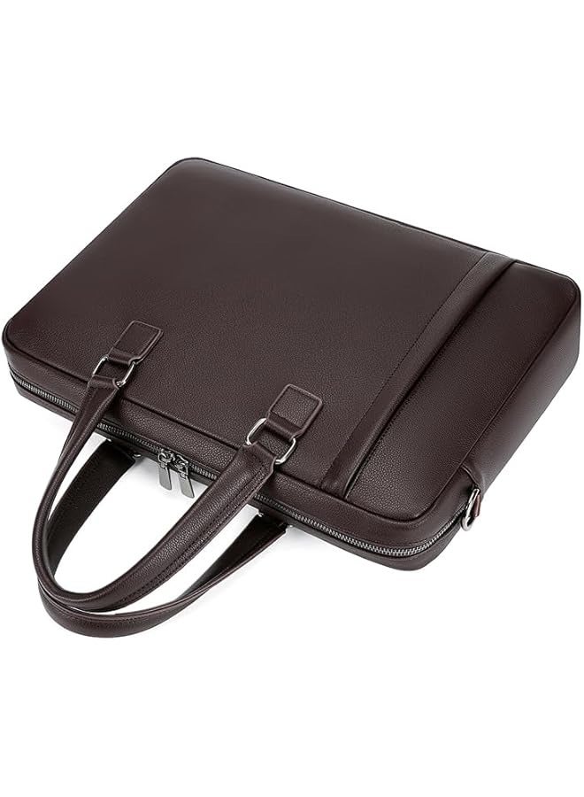 PROMASS 15 inch Brown Ultra Soft PU Leather Business Briefcase Laptop Bag for Men, Cross Body Messenger Bag with side sleeve, Compatible with 13-14 inch Laptop MacBook Pro/MacBook Air/iPad Pro  - Image 3