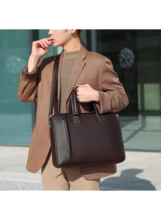 PROMASS 15 inch Brown Ultra Soft PU Leather Business Briefcase Laptop Bag for Men, Cross Body Messenger Bag with side sleeve, Compatible with 13-14 inch Laptop MacBook Pro/MacBook Air/iPad Pro  - Image 5