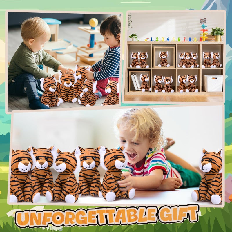 Blueweenly 12 Pieces Tiger Stuffed Animal 6 Inch Sitting Tiger Plush Toys Lifelike And Cute Animal Dolls Gifts For Boys And Girls Birthday Favors Gifts Forest Party Decor - Image 3