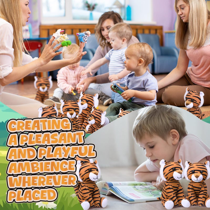 Blueweenly 12 Pieces Tiger Stuffed Animal 6 Inch Sitting Tiger Plush Toys Lifelike And Cute Animal Dolls Gifts For Boys And Girls Birthday Favors Gifts Forest Party Decor - Image 4