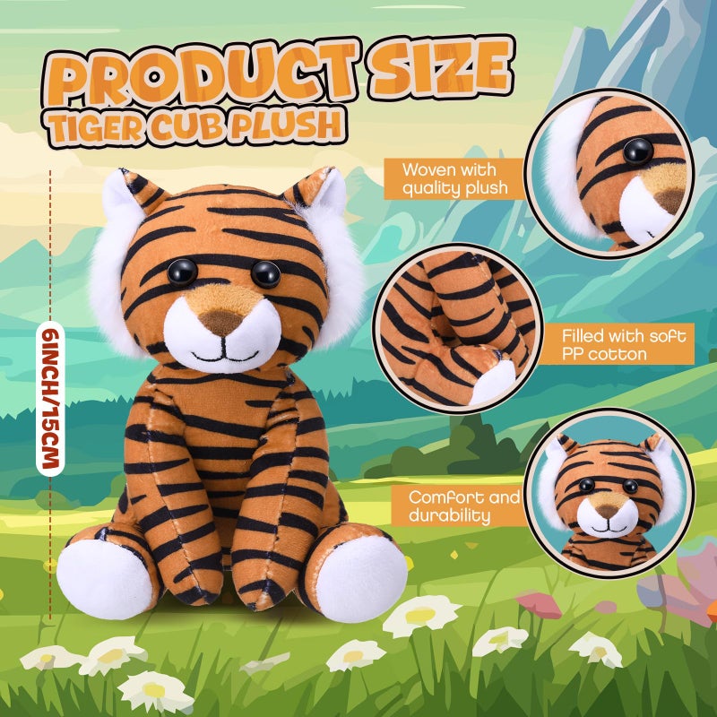 Blueweenly 12 Pieces Tiger Stuffed Animal 6 Inch Sitting Tiger Plush Toys Lifelike And Cute Animal Dolls Gifts For Boys And Girls Birthday Favors Gifts Forest Party Decor - Image 2