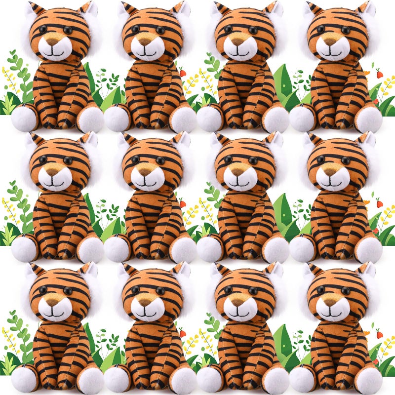 Blueweenly 12 Pieces Tiger Stuffed Animal 6 Inch Sitting Tiger Plush Toys Lifelike And Cute Animal Dolls Gifts For Boys And Girls Birthday Favors Gifts Forest Party Decor - Image 1