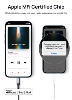 JSAUX Lightning to 3.5mm Audio Cord 6FT, [Apple Mfi Certified] Aux Cable Compatible with iPhone 14/14 Pro/13/13 Pro Max/12/12 Mini/12 Pro/12 Pro Max/11 Pro/11 Pro Max/X/XR/XS Max/Car Stereo-Grey  - Image 2