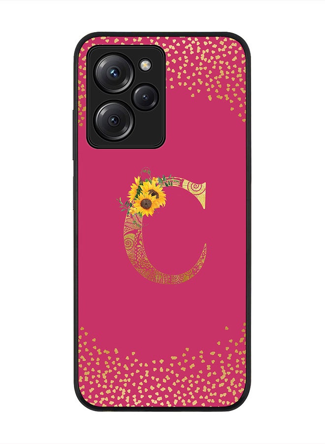 Stylizedd Cover for Poco X5 Pro, Rugged Black Slim fit Thin Protective Phone Cases -  Custom Monogram Initial Letter Mandala Floral Pattern Alphabet- C (Dark Pink Rose) - Image 1