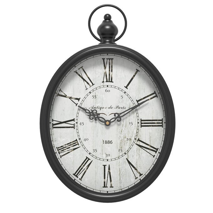 OVAL RETRO WALL CLOCK RUSTIC VINTAGE STYLE BLACK ANTIQUE DESIGN BATTERY OPERATED SILENT DECOR LARGE WALL CLOCKS FOR KITCHENFARMHOUSEOFFICE 155 H X 105 W