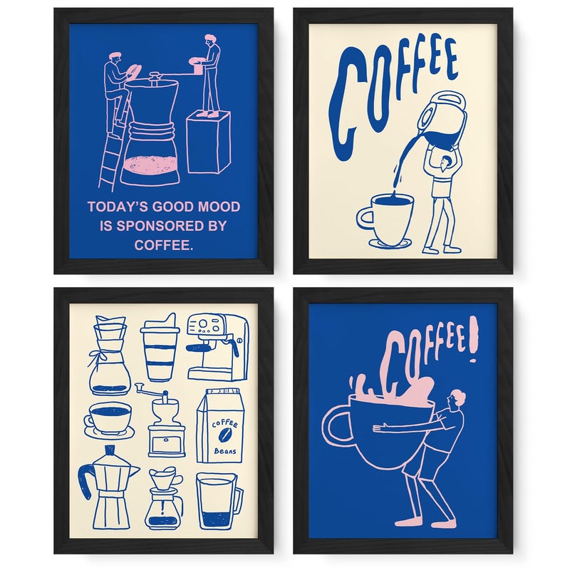 JXREQ Trendy Coffee Poster Coffee Bar Wall Decor Set of 4 8x10 Unframed