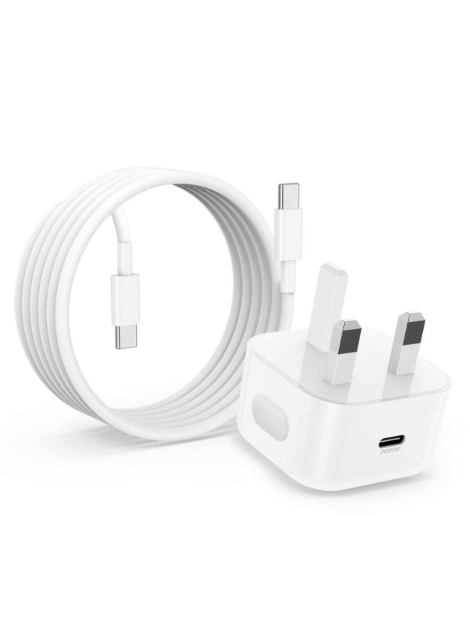 RUKYU - iPhone 15 16 Charger Cable and Plug 1M,20W USB C Fast Charging Power Adapter with Type C Lead 2 Metre for Apple iPhone 16/15 Plus/16 Pro/15 Pro/Max,iPad Pro 13/12.9/11/10 inch,iPad Air/Mini,MacBook,Samsung Galaxy S2 - Image 1