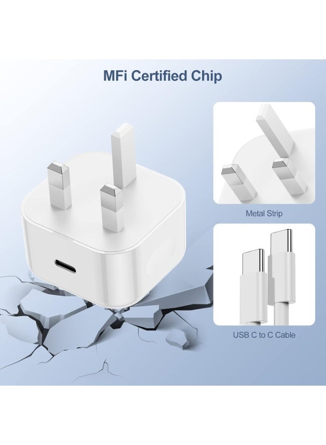 iPhone 15 16 Fast Charger and Cable/1M, 20W Wall Charging Plug with USB C to C Cable Lead, Type C Charger Power Adapter for Apple iPhone 16 Pro/16 Pro Max/15 Plus/15 Pro Max/iPad Pro 12.9/5/4/3th/Mini