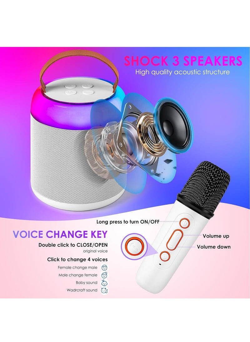 Mini Karaoke Machine Set with 2 Wireless Microphones, Portable Bluetooth Speaker Toy for Girls and Boys, Supports Bluetooth, AUX, USB, TF for Party/Meeting/Wedding/Home/Outdoor (White) - Image 5