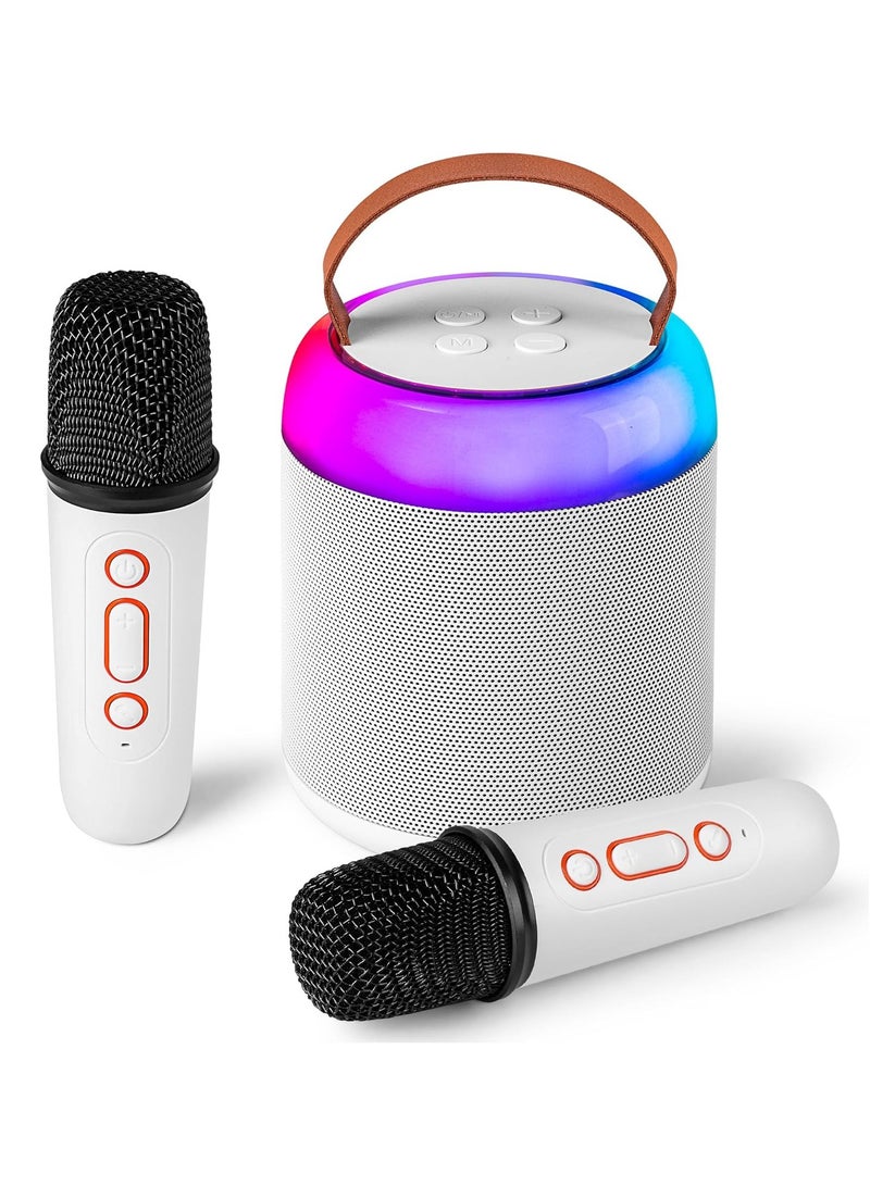 Mini Karaoke Machine Set with 2 Wireless Microphones, Portable Bluetooth Speaker Toy for Girls and Boys, Supports Bluetooth, AUX, USB, TF for Party/Meeting/Wedding/Home/Outdoor (White) - Image 1