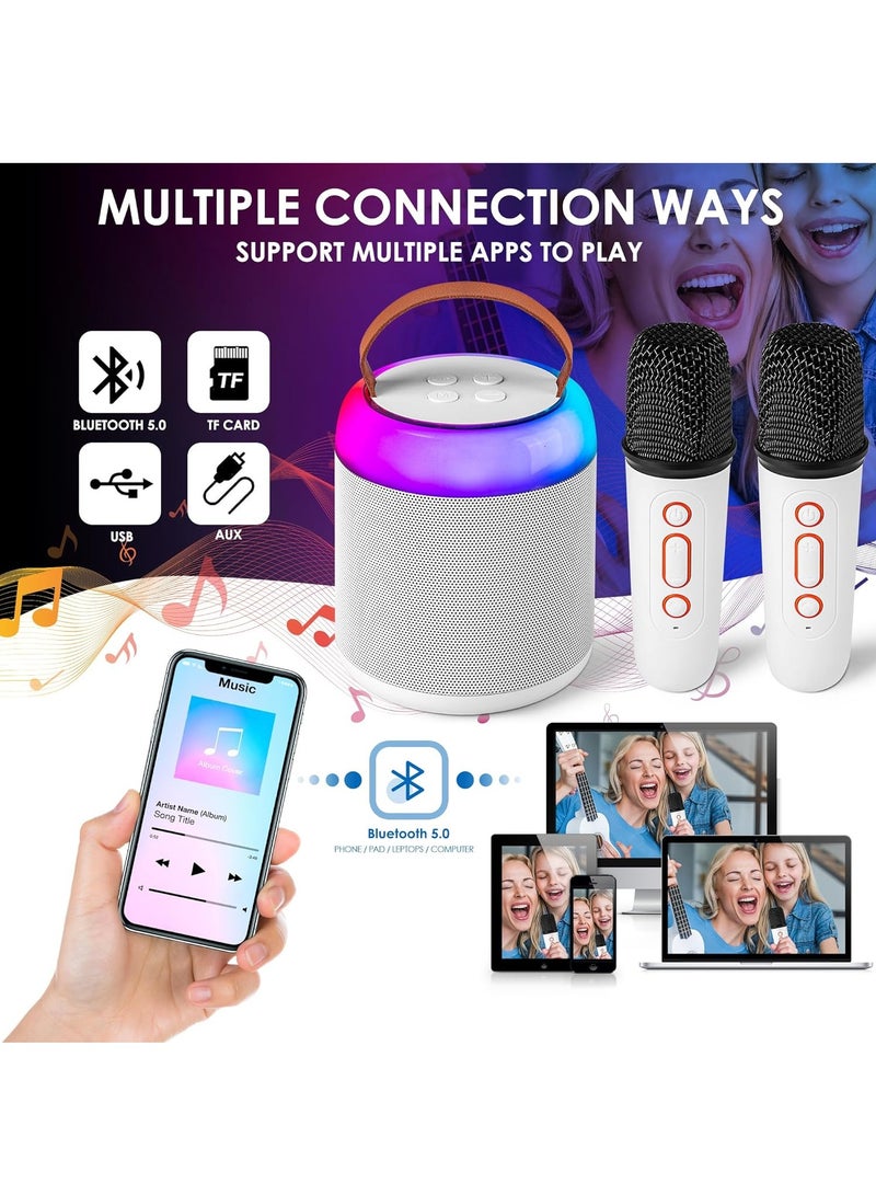 Mini Karaoke Machine Set with 2 Wireless Microphones, Portable Bluetooth Speaker Toy for Girls and Boys, Supports Bluetooth, AUX, USB, TF for Party/Meeting/Wedding/Home/Outdoor (White) - Image 3