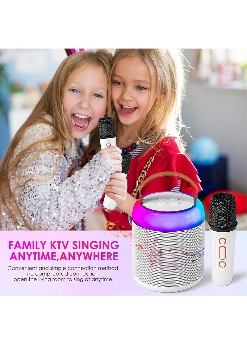Mini Karaoke Machine Set with 2 Wireless Microphones, Portable Bluetooth Speaker Toy for Girls and Boys, Supports Bluetooth, AUX, USB, TF for Party/Meeting/Wedding/Home/Outdoor (White) - Image 2