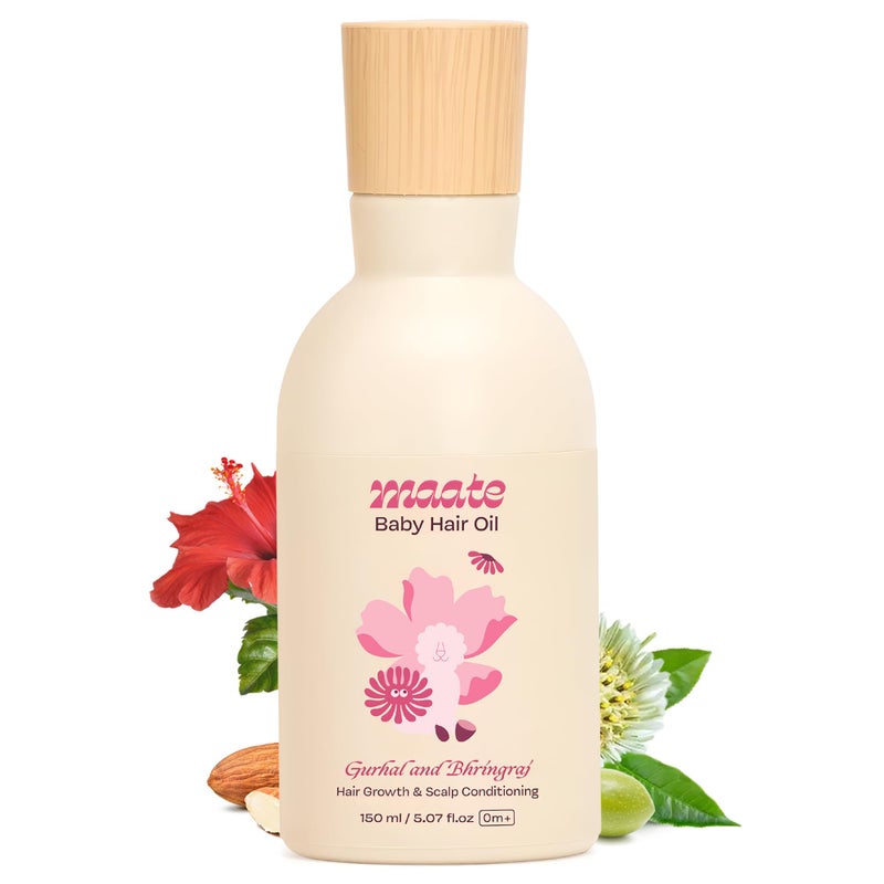 MAATE Baby Hair Oil for Hair Growth and Scalp Conditioning 150 ml Enriched with Hibiscus Bhringraj Vitamin Rich Almond Oil Moisturizes and Sooths Hair 05 Years Kids