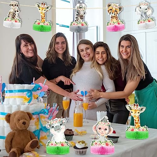 Buerhanerry 9Pcs Jungle Animals Honeycomb Centerpieces, Safari Baby Shower Table Decorations for Girls Kids, Safari Jungle Themed Birthday Party Suppiles, Wild One Birthday Party Decorations - Image 5