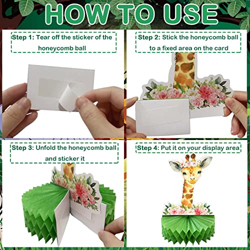 Buerhanerry 9Pcs Jungle Animals Honeycomb Centerpieces, Safari Baby Shower Table Decorations for Girls Kids, Safari Jungle Themed Birthday Party Suppiles, Wild One Birthday Party Decorations - Image 3