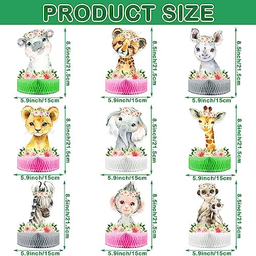 Buerhanerry 9Pcs Jungle Animals Honeycomb Centerpieces, Safari Baby Shower Table Decorations for Girls Kids, Safari Jungle Themed Birthday Party Suppiles, Wild One Birthday Party Decorations - Image 2