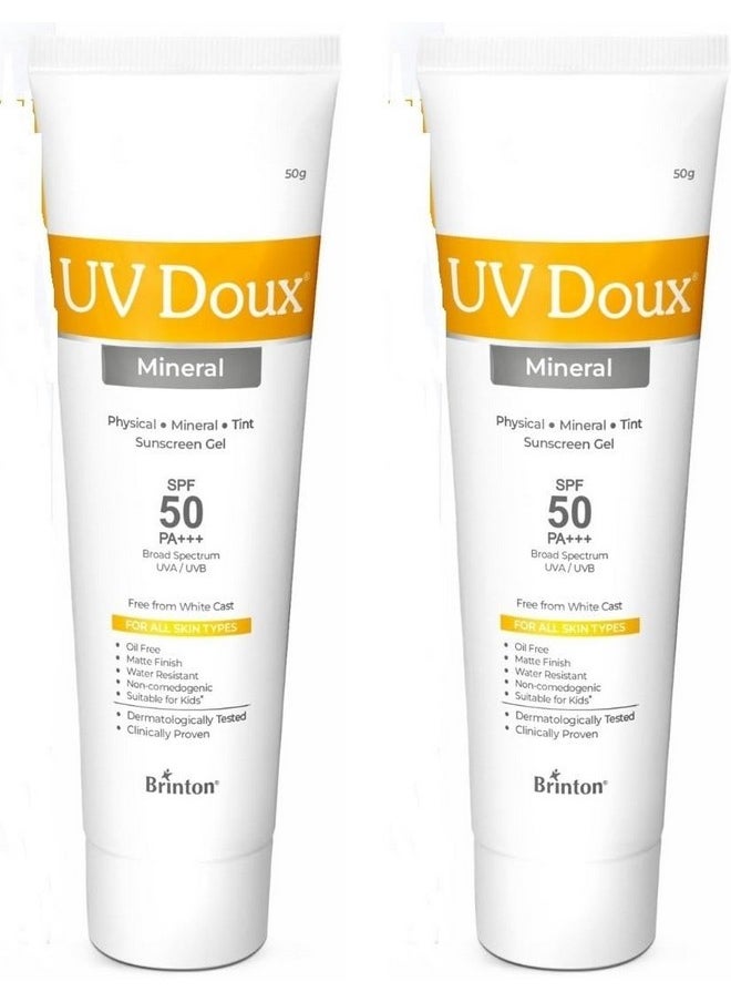 بريتون جل واقي من الشمس بقاعدة معدنية من برينتون UV Doux SPF 50 PA+++ بدون طبقة بيضاء | ملون ومقاوم للماء | حماية من الأشعة فوق البنفسجية UVA/UVB، 50 جرام × عبوتين  - Image 1