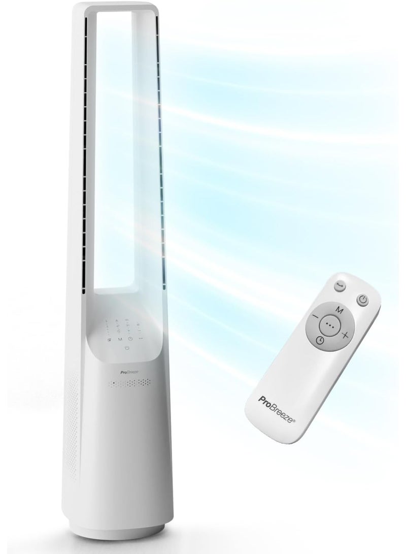 Pro Breeze 40 inch Bladeless Tower Fan with DC Motor - Ultra Quiet Fan with Remote Control, LED Display, 6 Fan Speeds, 5 Operation Modes, 60° Automatic Oscillation & 7H Timer  - Image 1