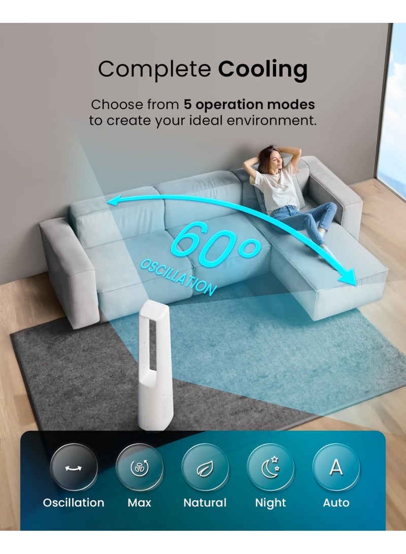 Pro Breeze 40 inch Bladeless Tower Fan with DC Motor - Ultra Quiet Fan with Remote Control, LED Display, 6 Fan Speeds, 5 Operation Modes, 60° Automatic Oscillation & 7H Timer  - Image 4