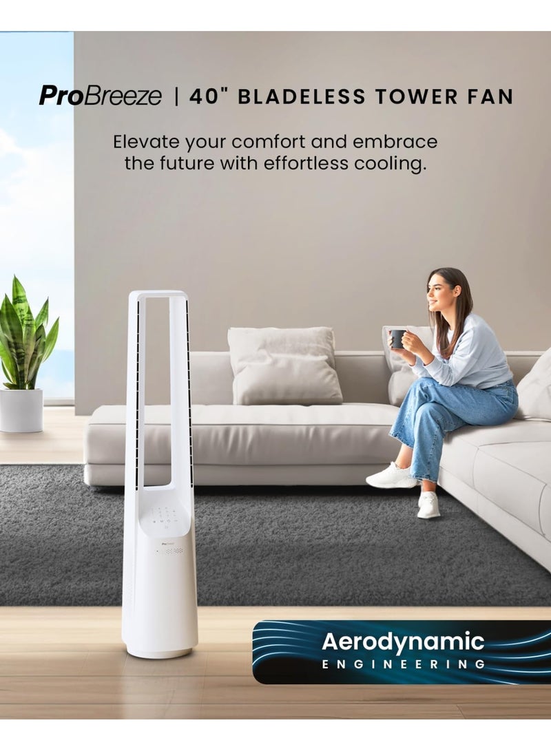 Pro Breeze 40 inch Bladeless Tower Fan with DC Motor - Ultra Quiet Fan with Remote Control, LED Display, 6 Fan Speeds, 5 Operation Modes, 60° Automatic Oscillation & 7H Timer  - Image 3