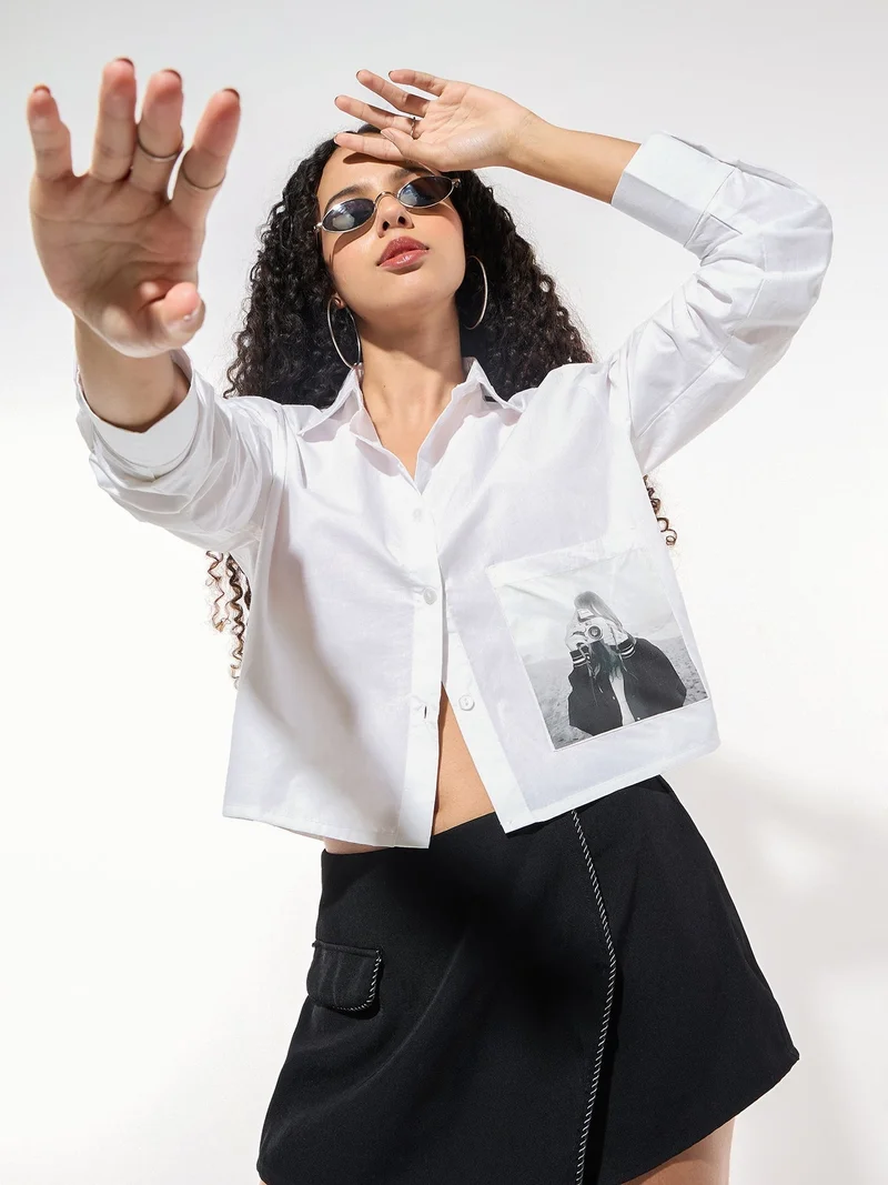 أوجيدر قميص قصير أبيض مطبوع