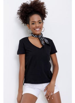 Tena Women's Black Front Short Back Long V Neck Jersey T-Shirt  - Image 2