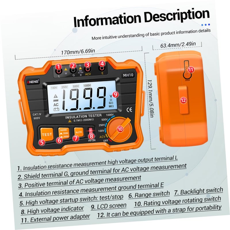 Cabilock جهاز اختبار العزل بشاشة LCD وإضاءة خلفية وقدرة تحميل عالية للمعدات الكهربائية - Image 3