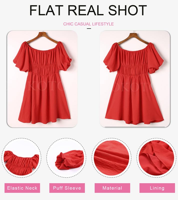 Dokotoo Women's Square Neck Off Shoulder Spring Dresses Lantern Sleeve Ruffle A-Line Red Dress Elastic Waist Flowy Swing Beach Dress Large - Image 5